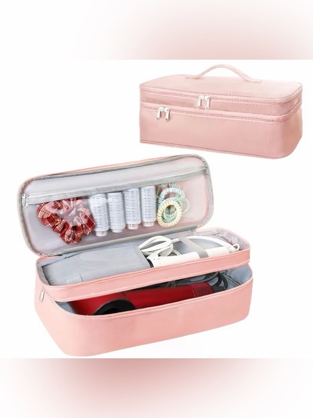 Travel Cosmetic & Hair Tool Organizer Bag - deep pink to rose colored